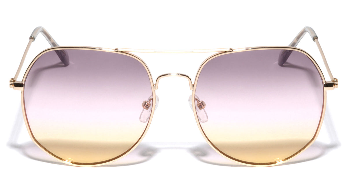Gold Pink Triple Oceanic Color Lens Curved Brow Aviators Wholesale Sunglasses