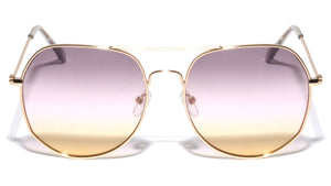 Gold Pink Triple Oceanic Color Lens Curved Brow Aviators Wholesale Sunglasses