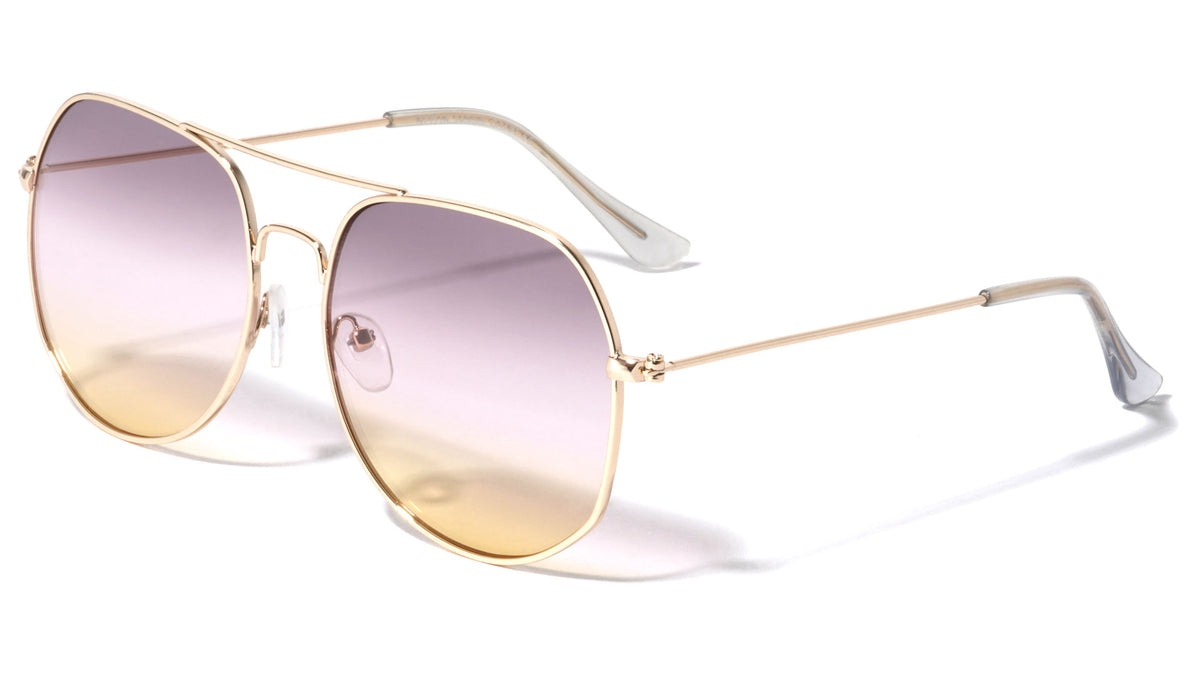 Gold Pink Triple Oceanic Color Lens Curved Brow Aviators Wholesale Sunglasses