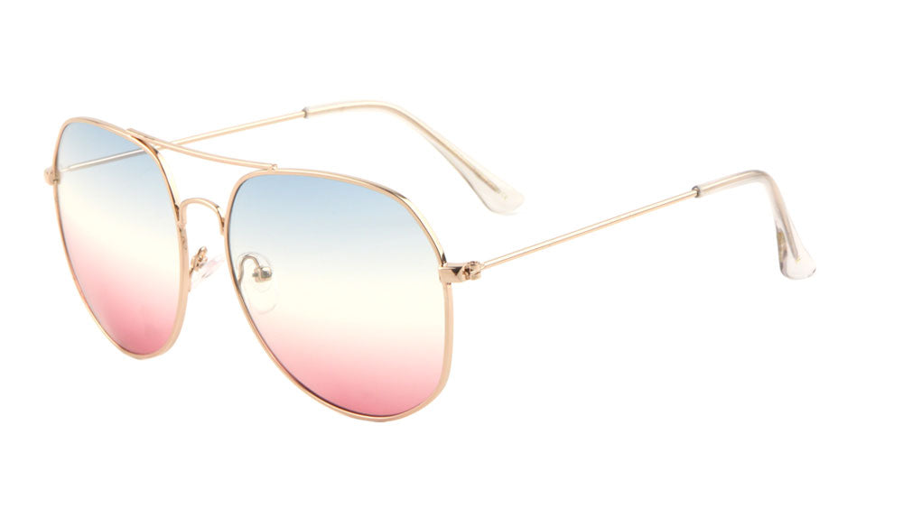 Triple Oceanic Color Lens Curved Brow Aviators Wholesale Sunglasses