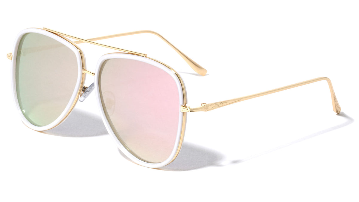 Color Mirror Engraved Aviators Fashion Wholesale Sunglasses