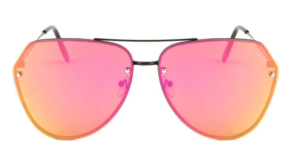 Rimless Angled Corner Color Mirror Aviators Bulk Sunglasses