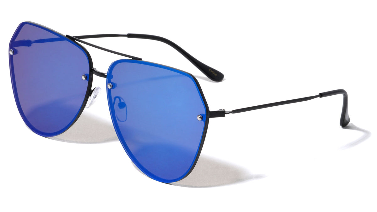 Rimless Angled Corner Color Mirror Black Frame Aviators Wholesale Sunglasses