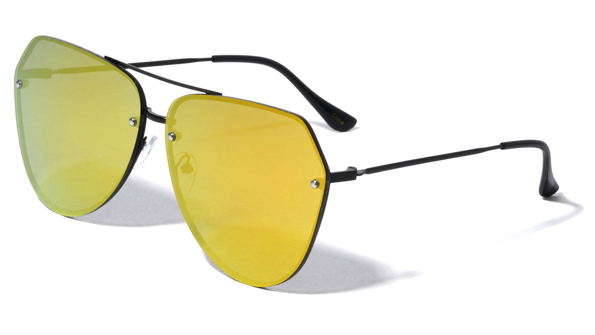 Rimless Angled Corner Color Mirror Black Frame Aviators Wholesale Sunglasses