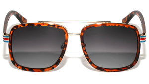 Stripe Temple Squared Aviators Wholesale Sunglasses