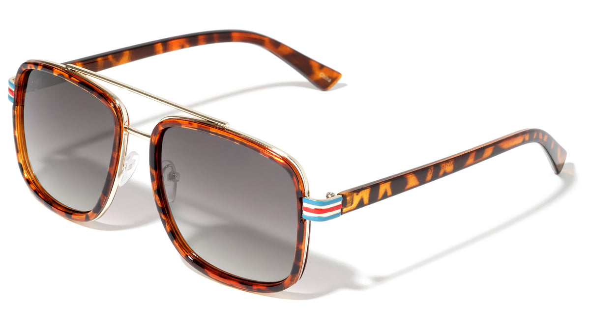 Stripe Temple Squared Aviators Wholesale Sunglasses