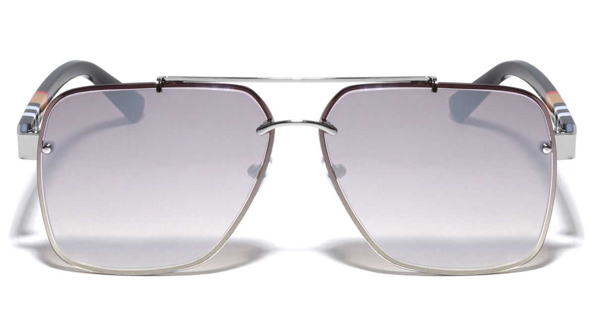 Diamond Edge Cut Lens Color Bars Temple Squared Aviators Wholesale Sunglasses