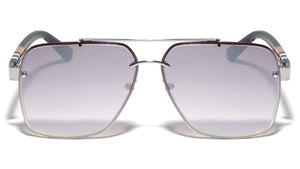 Diamond Edge Cut Lens Color Bars Temple Squared Aviators Wholesale Sunglasses