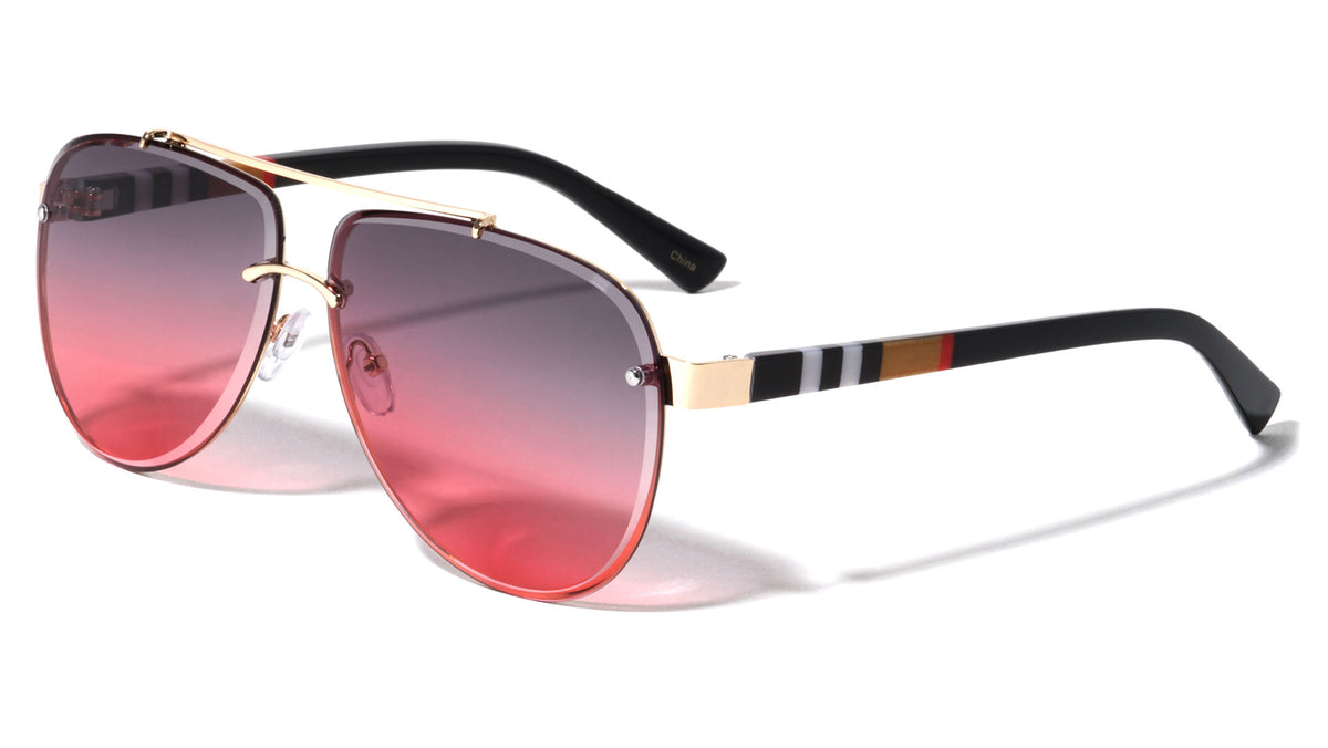 Diamond Edge Cut Lens Color Bars Temple Tear Aviators Wholesale Sunglasses