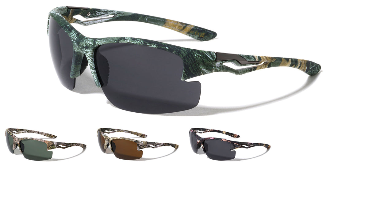 Camouflage Semi Rimless Temple Cutout Sports Wholesale Sunglasses