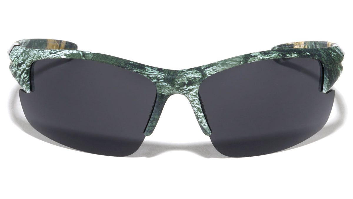 Camouflage Semi Rimless Temple Cutout Sports Wholesale Sunglasses