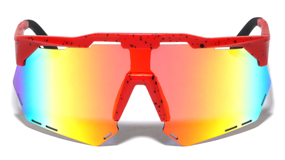 Semi Rimless Color Mirror One Piece Shield Lens Ink Splatter Sports Wholesale Sunglasses