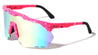 Semi Rimless Color Mirror One Piece Shield Lens Ink Splatter Sports Wholesale Sunglasses