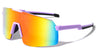 Color Mirror One Piece Shield Lens Step Temple Sports Wholesale Sunglasses