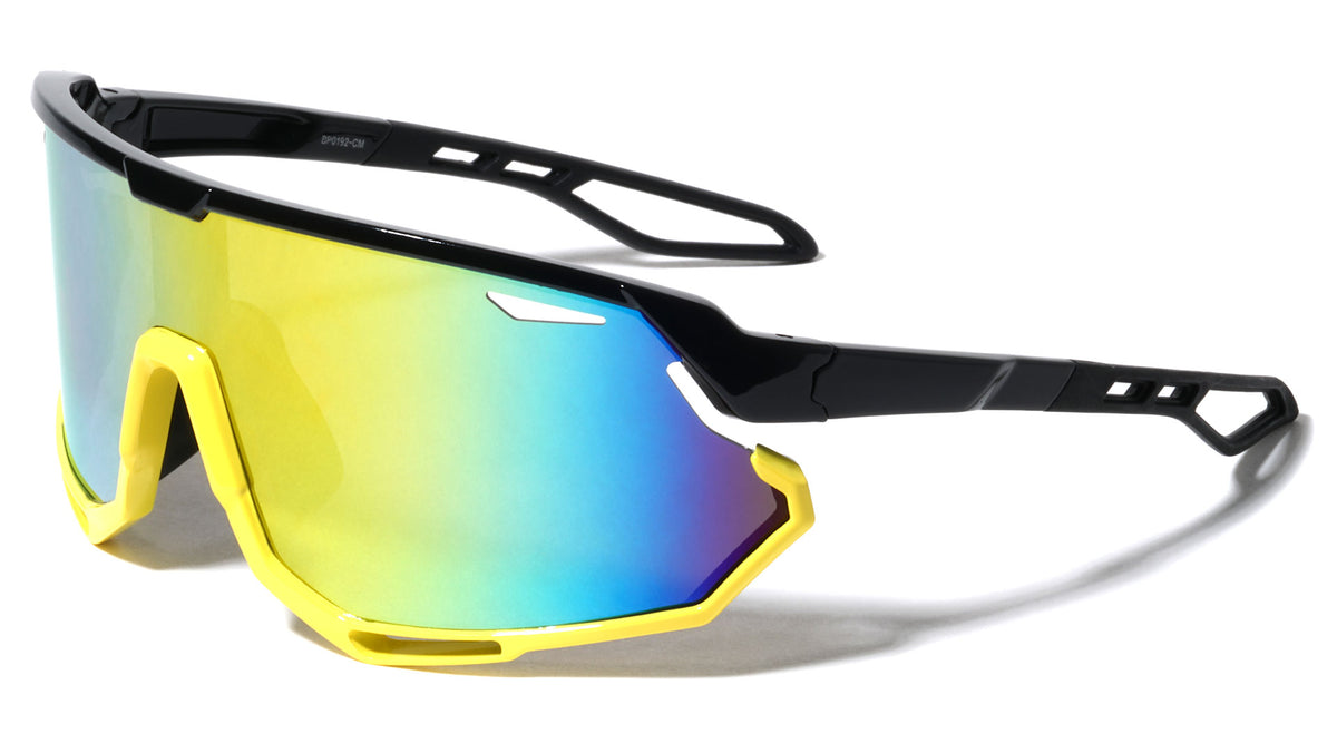 Color Mirror One Piece Shield Lens Gloss Frame Sports Wholesale Sunglasses