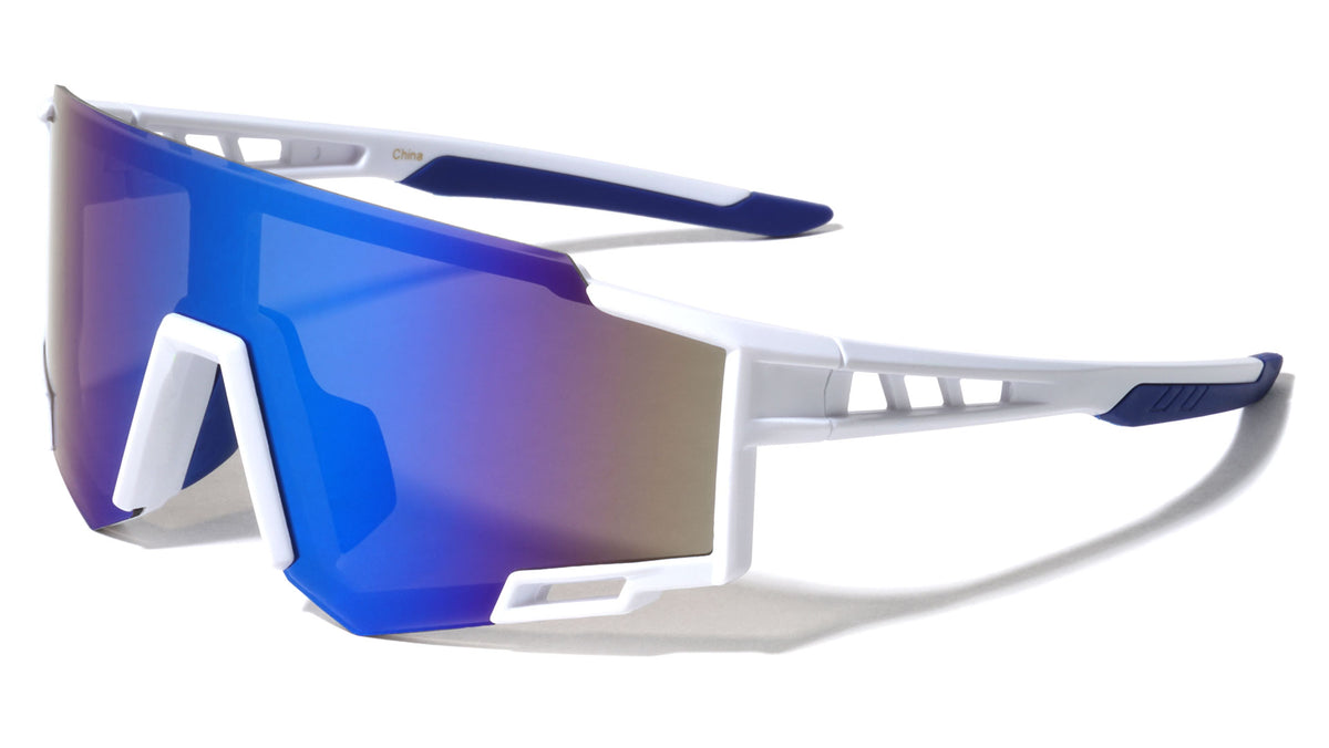 Rubber Tips Color Mirror One Piece Shield Lens Sports Wholesale Sunglasses