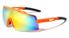 Color Mirror One Piece Shield Lens Rubber Tips Curved Sports Wholesale Sunglasses