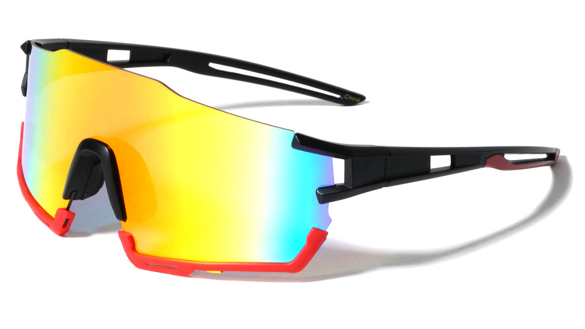 Rimless Top Duotone Frame Color Mirror Shield Lens Sports Wholesale Sunglasses
