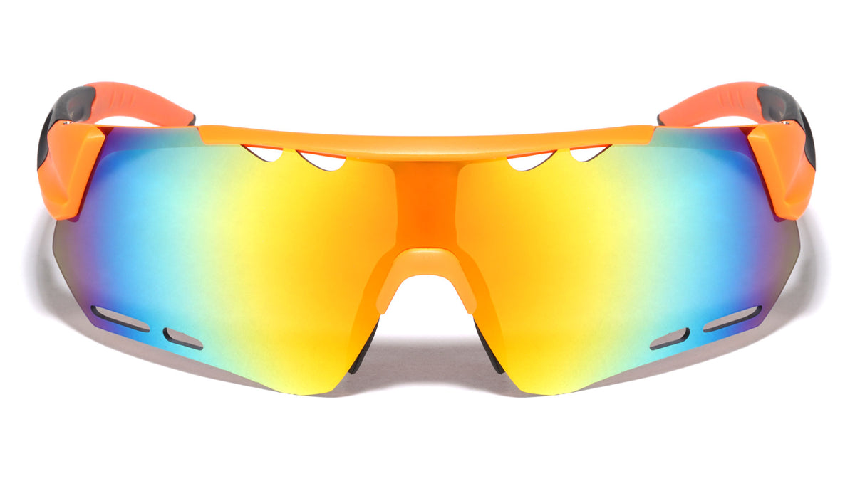 Color Mirror Shield Lens Accent Cutout Sports Wholesale Sunglasses