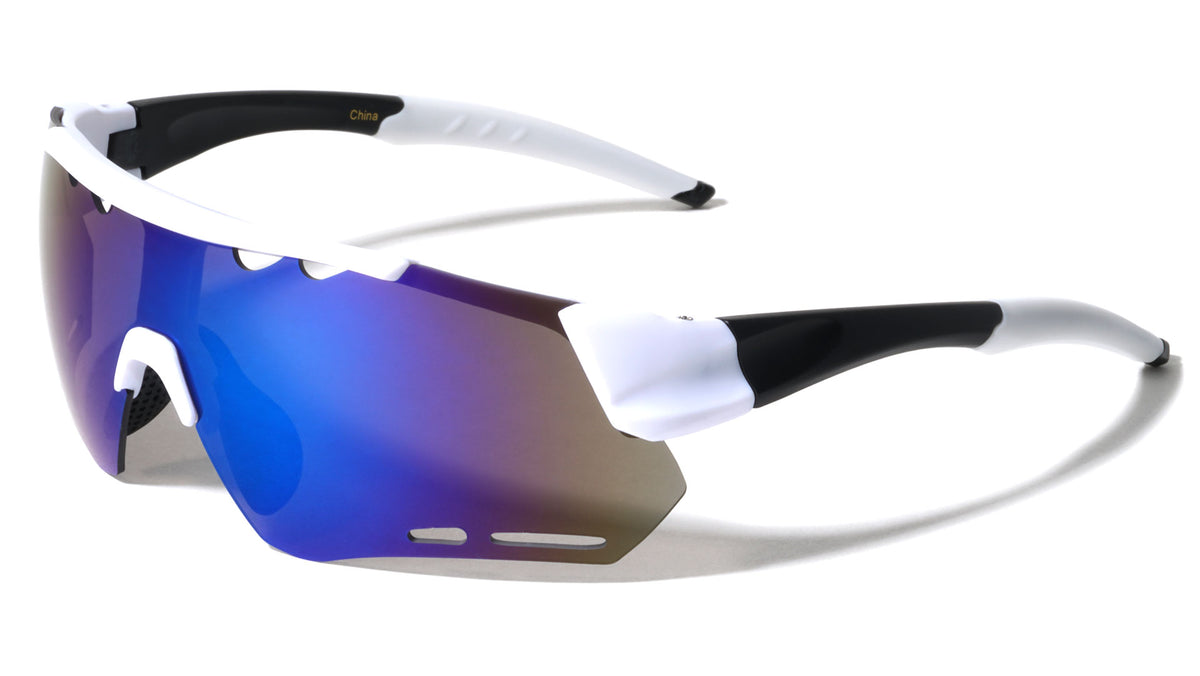 Color Mirror Shield Lens Accent Cutout Sports Wholesale Sunglasses