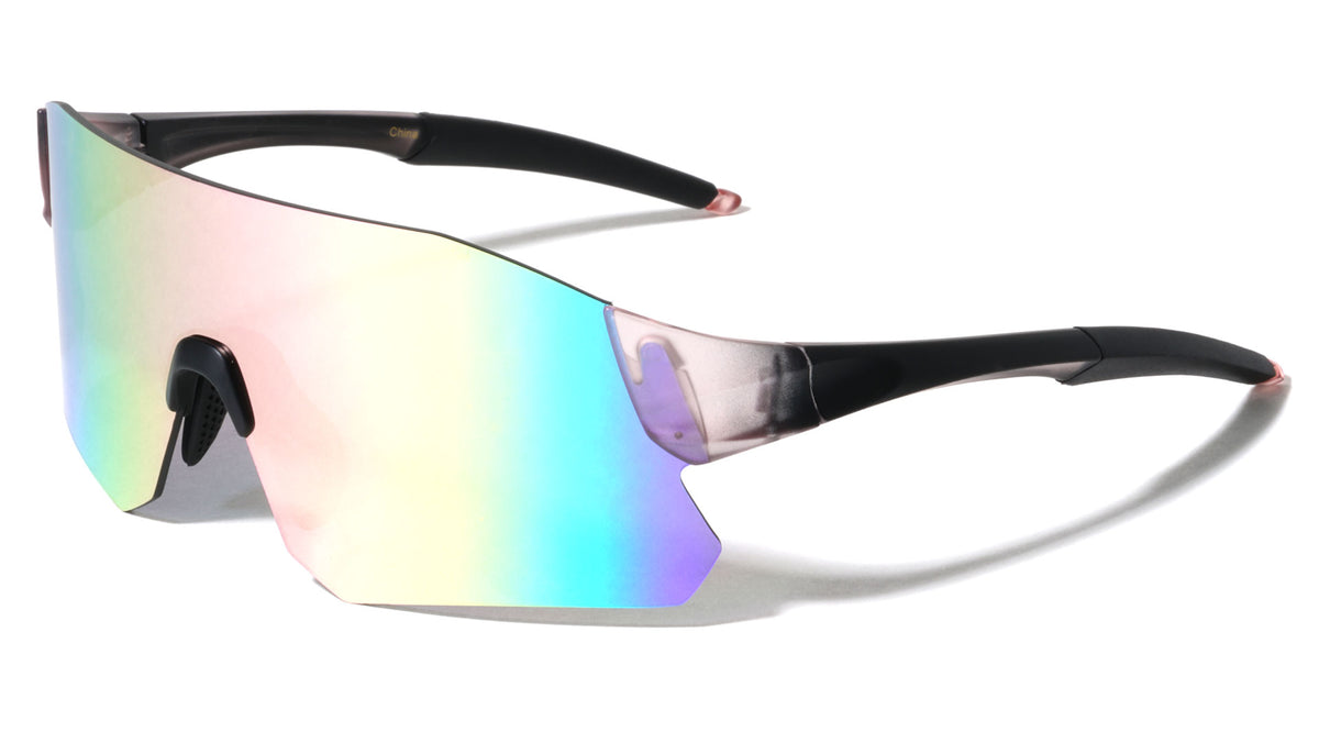 Rimless Color Mirror Shield Lens Frosted Frame Sports Wholesale Sunglasses