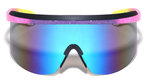 Oversized Color Mirror One Piece Shield Lens Ink Splatter Wholesale Sunglasses