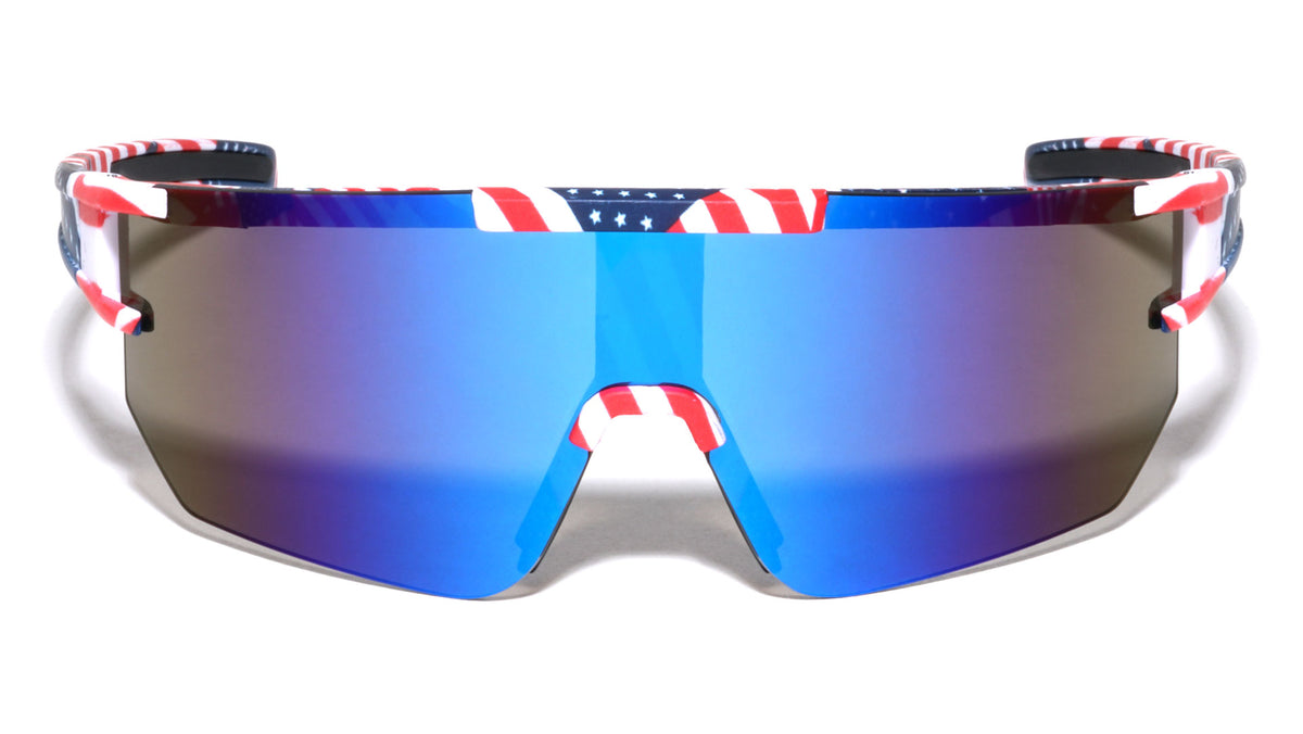 American Flag Print Color Mirror One Piece Shield Sports Wholesale Sunglasses