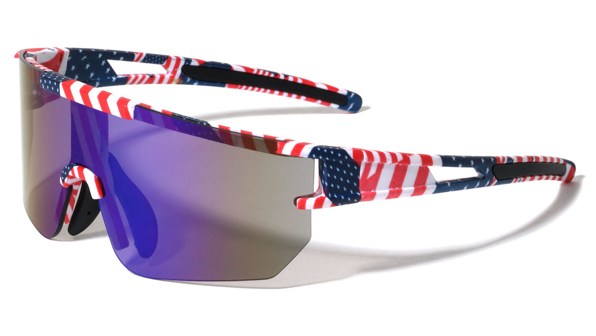 American Flag Print Color Mirror One Piece Shield Sports Wholesale Sunglasses