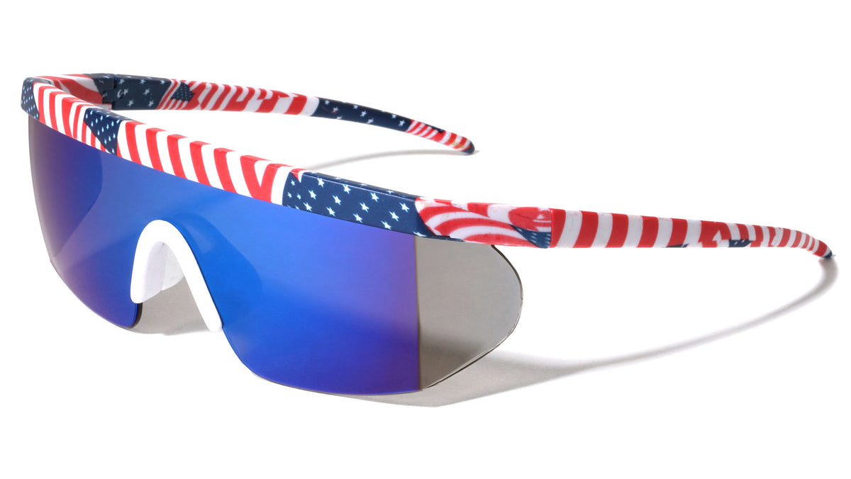 American Flag Print Color Mirror One Piece Shield Rectangle Wholesale Sunglasses
