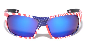 American Flag Print Color Mirror Rectangle Sports Wholesale Sunglasses
