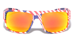 American Flag Print Color Mirror Square Sports Wholesale Sunglasses