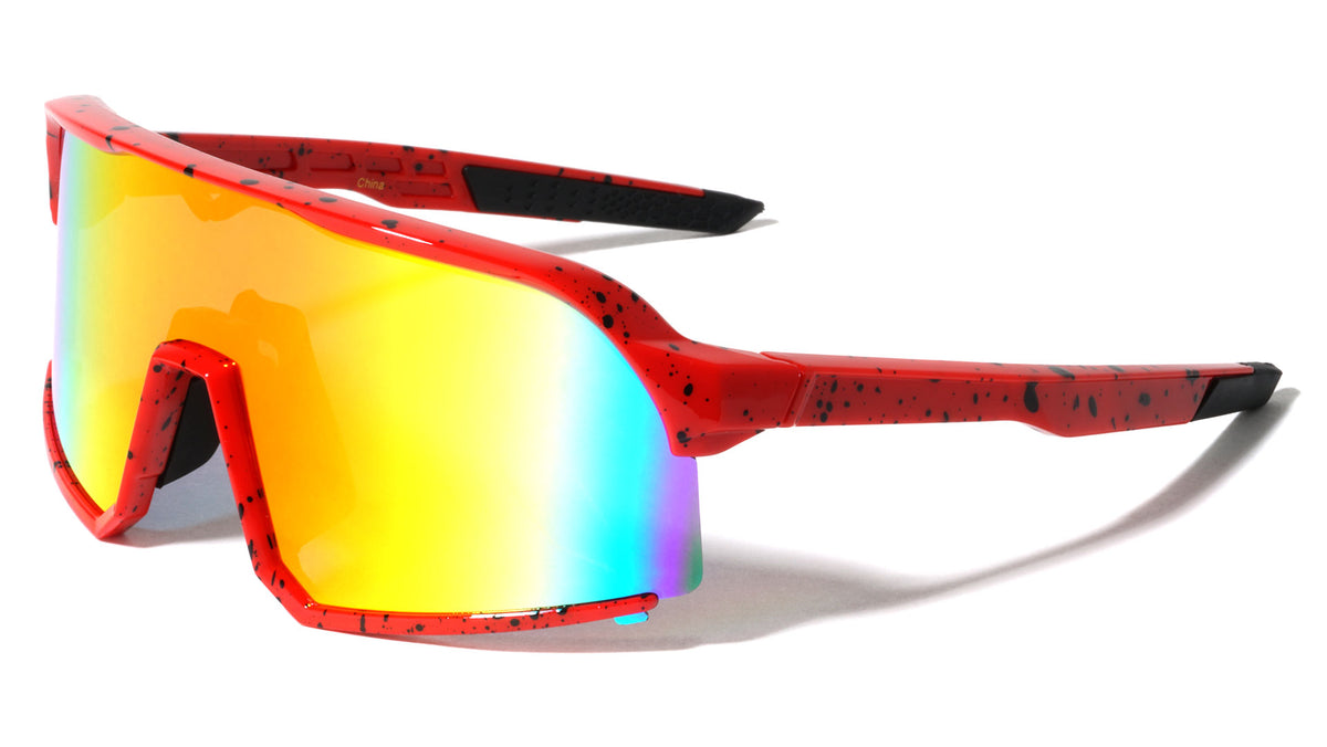 Color Mirror Shield Lens Ink Splatter Frame Sports Wholesale Sunglasses