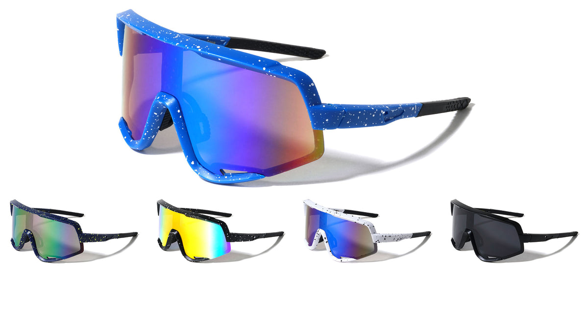 Color Mirror Shield Lens Ink Splatter Frame Cutout Sports Wholesale Sunglasses
