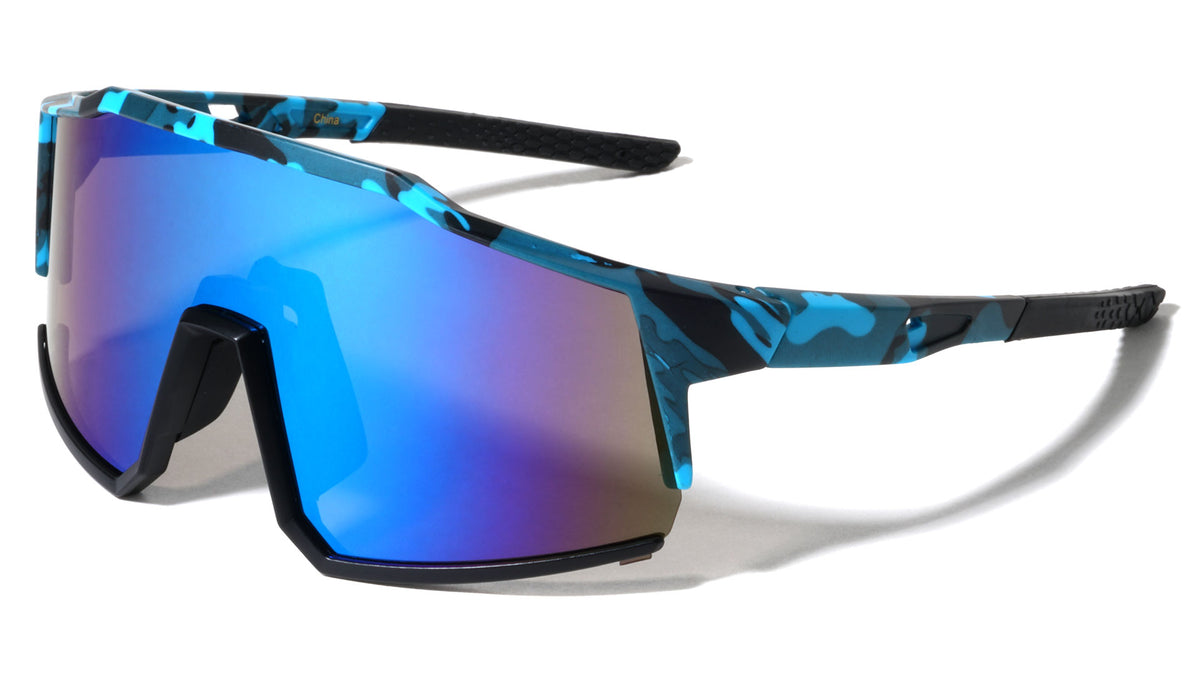 Camouflage Color Mirror Shield Lens Sports Wholesale Sunglasses