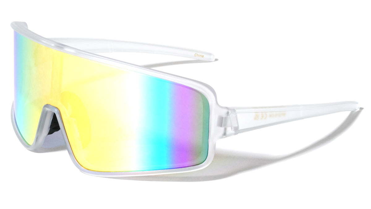 Color Mirror Frosted Crystal Color One Piece Shield Lens Sports Wholesale Sunglasses