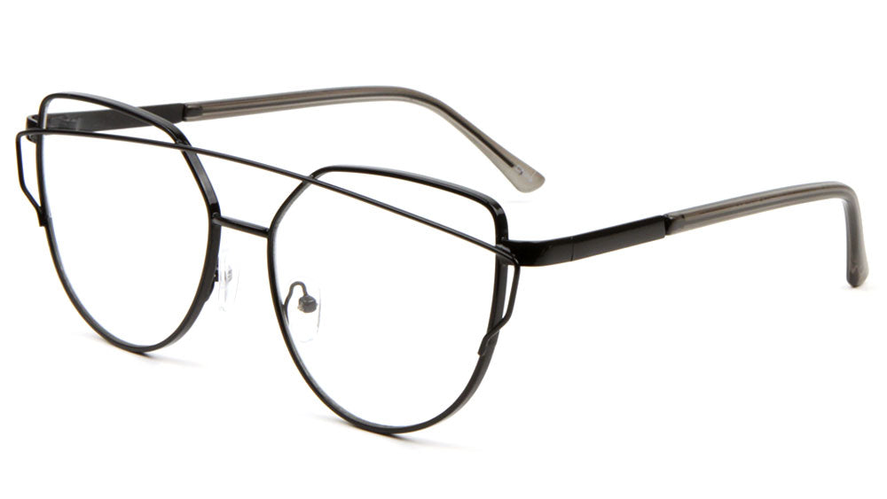 Double Bar Cat Eye Clear Lens Wholesale Bulk Glasses