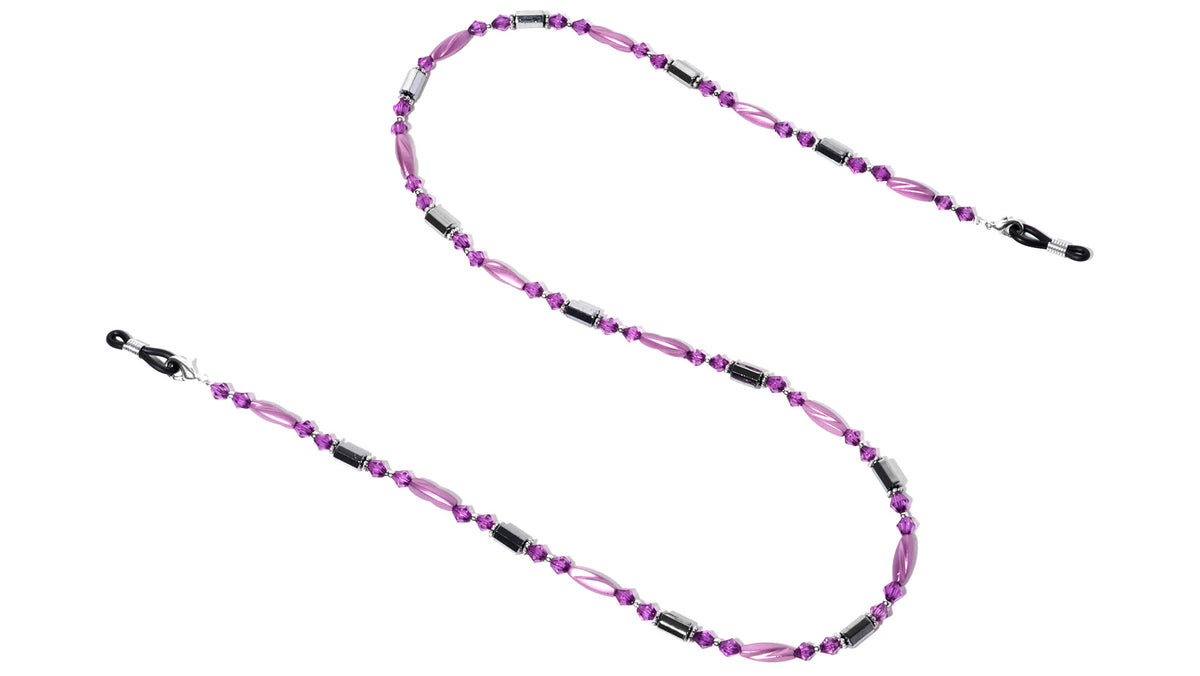 Wholesale Glasses Chain with Dark Pink Beads and Plastic Loops