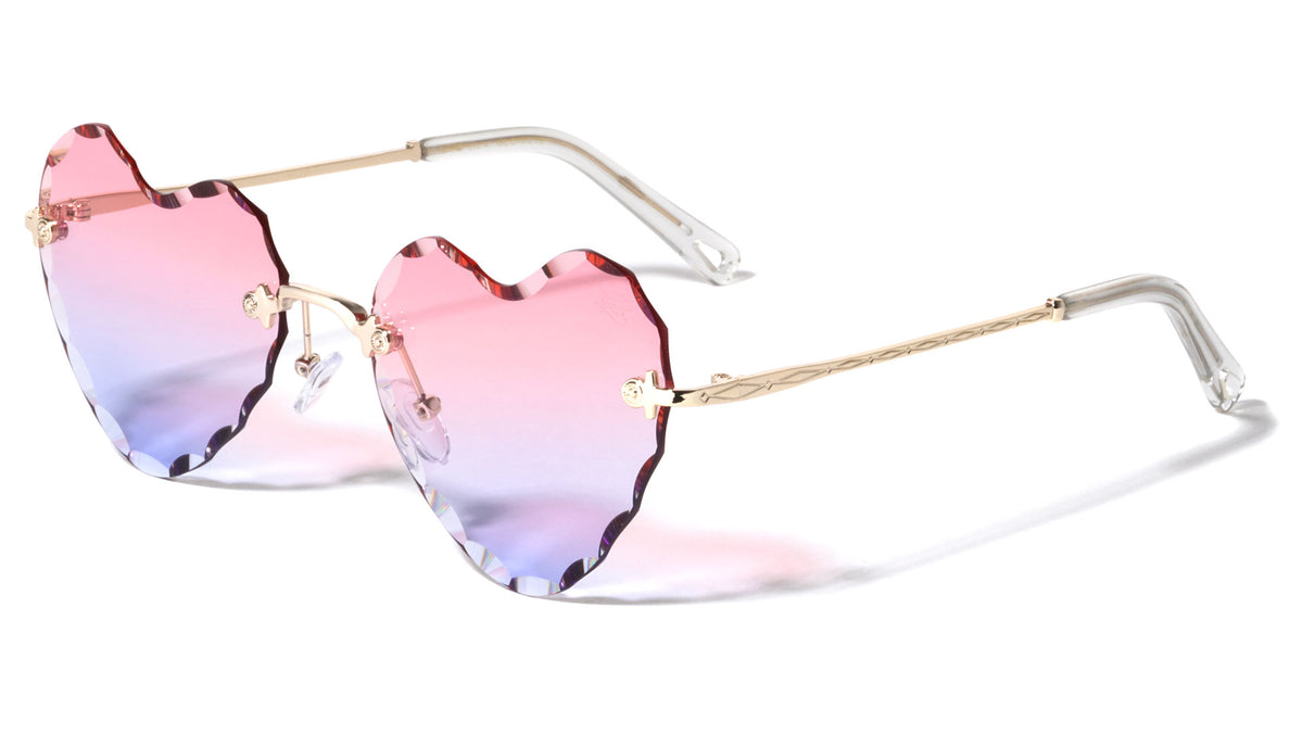 GLO Heart Shape Diamond Cut Rimless Wholesale Sunglasses
