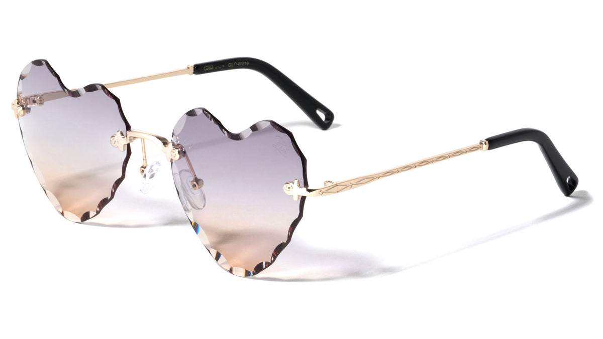 GLO Heart Shape Diamond Cut Rimless Wholesale Sunglasses