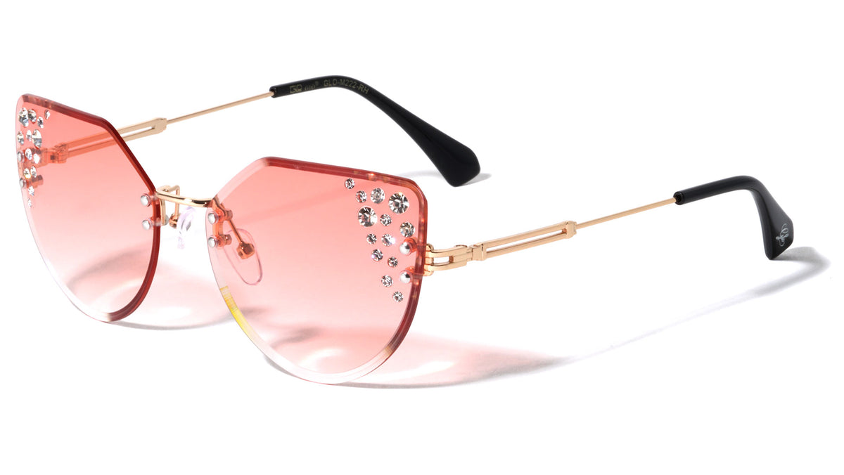 GLO Edge Cut Rimless Cat Eye Rhinestone Wholesale Sunglasses
