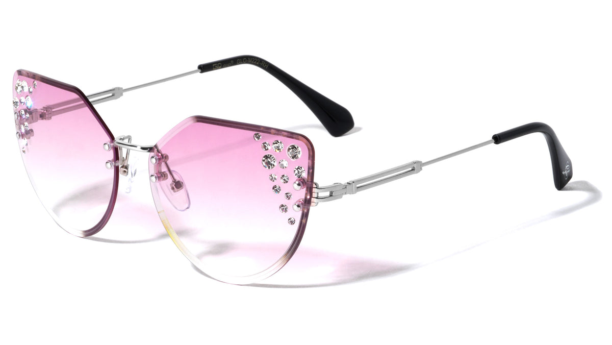 GLO Edge Cut Rimless Cat Eye Rhinestone Wholesale Sunglasses
