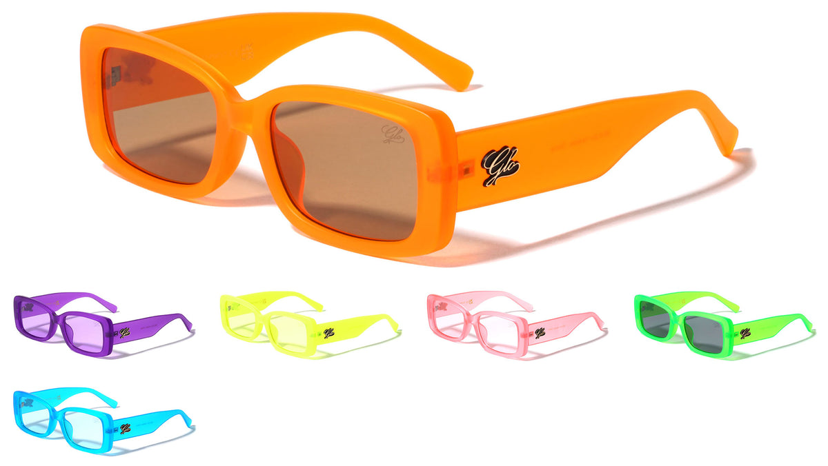 GLO Retro Neon Crystal Color Rounded Rectangle Wholesale Sunglasses