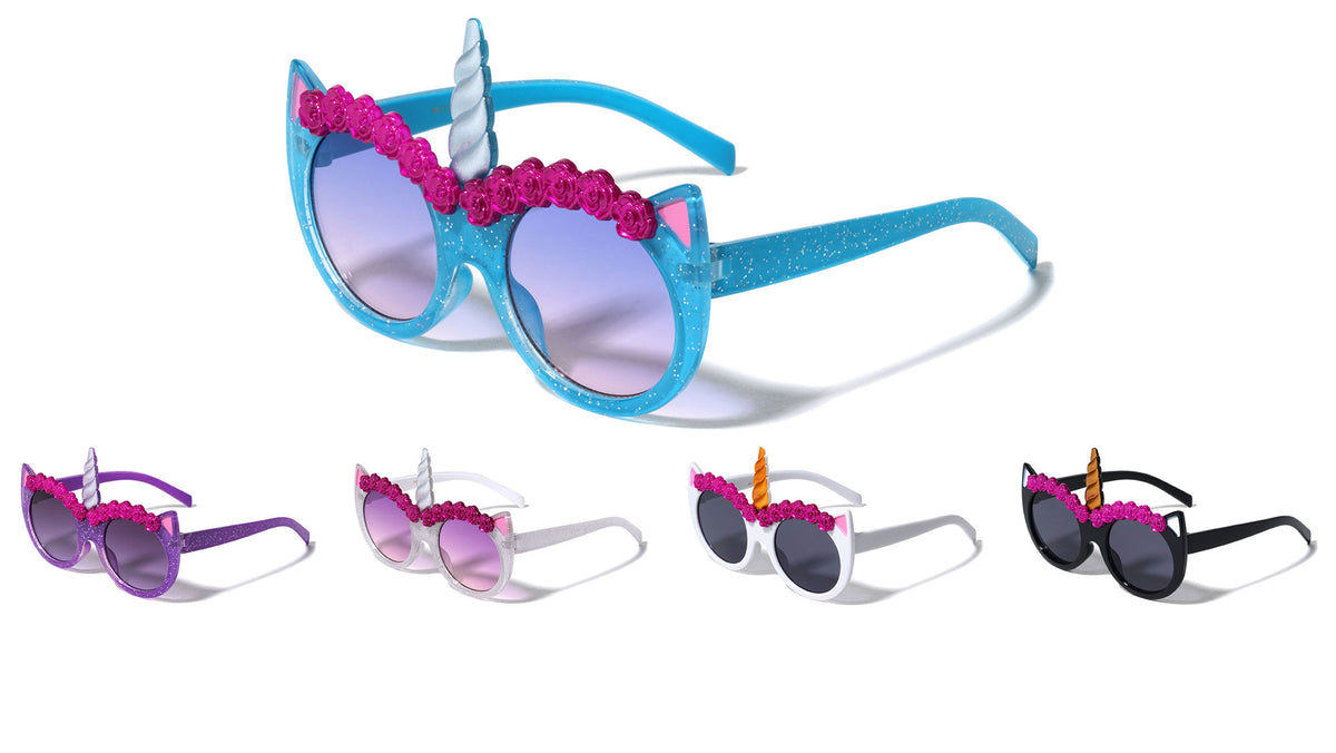 Kids Shape Cat Face Unicorn Glitter Sunglasses Wholesale