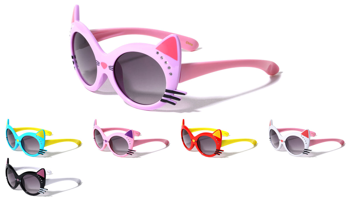 Kids Shape Cat Face Rhinestone Oval Wholesale Sunglasses