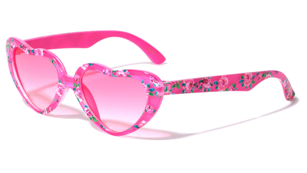 Kids Flower Polka Dots Print Heart Shaped Wholesale Sunglasses