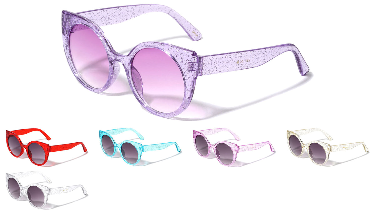 Kids Crystal Color Glitter Round Cat Eye Wholesale Sunglasses