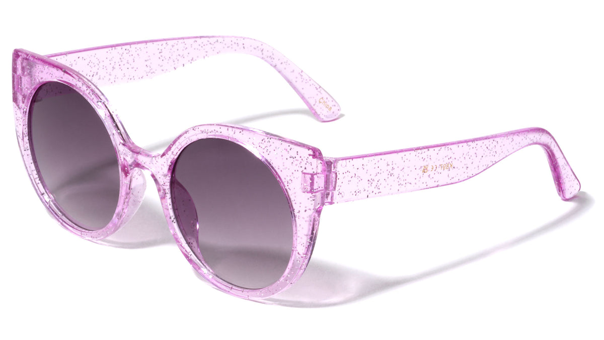 Kids Crystal Color Glitter Round Cat Eye Wholesale Sunglasses