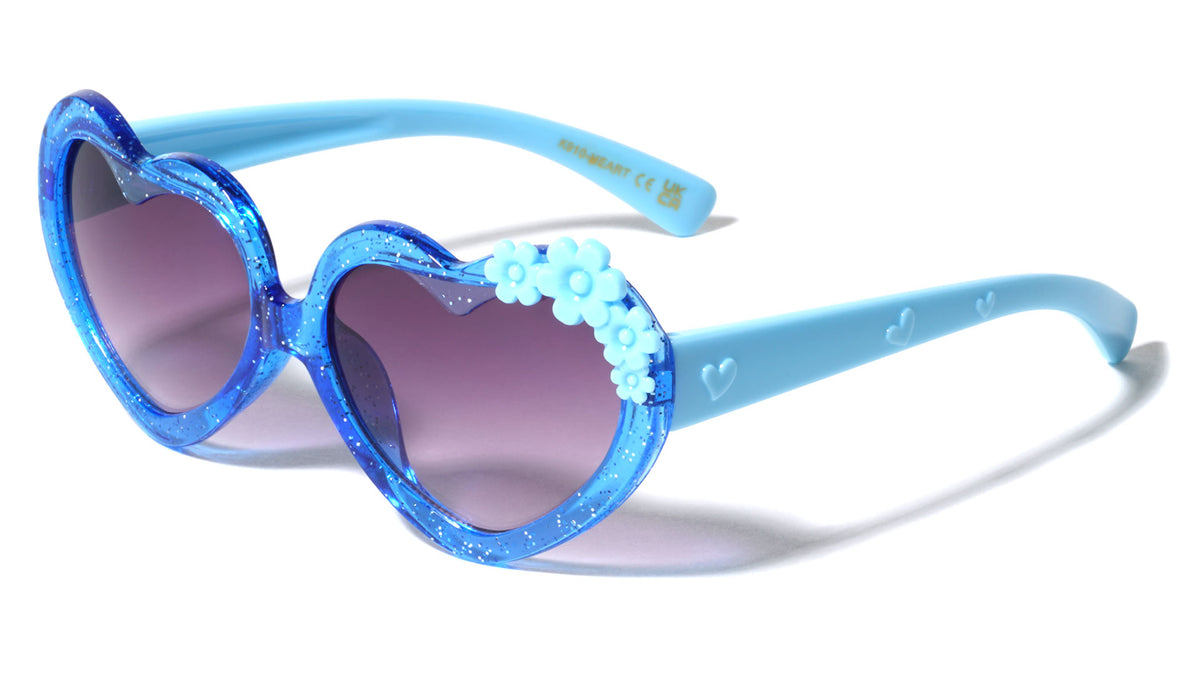 Kids Heart Shaped Crystal Glitter Rim Side Flowers Wholesale Sunglasses