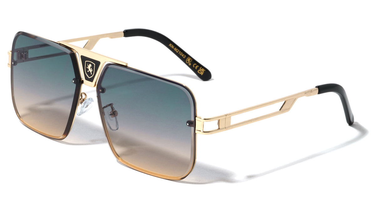 KHAN Metal Temple Cut Out Diamond Edge Lens Square Aviators Wholesale Sunglasses