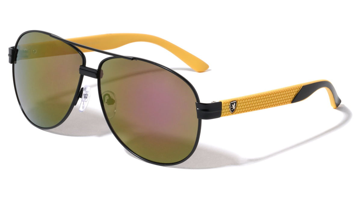 KHAN Color Mirror Lens Wheel Track Pattern Aviators Wholesale Sunglasses